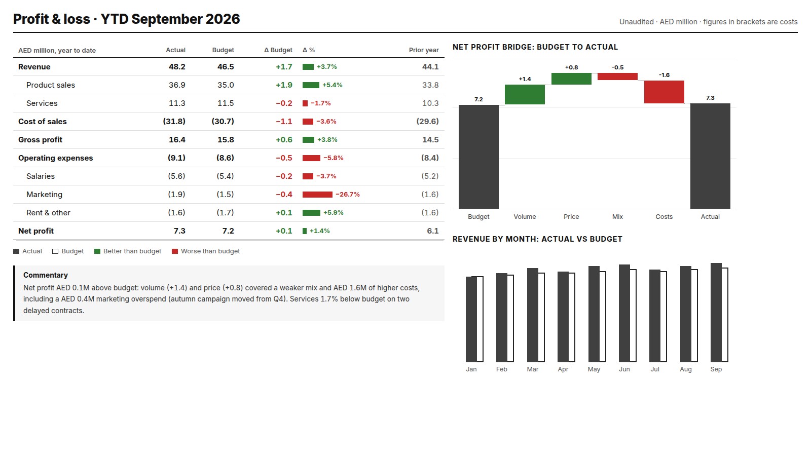 Example of a finance report in Power BI: the ledger